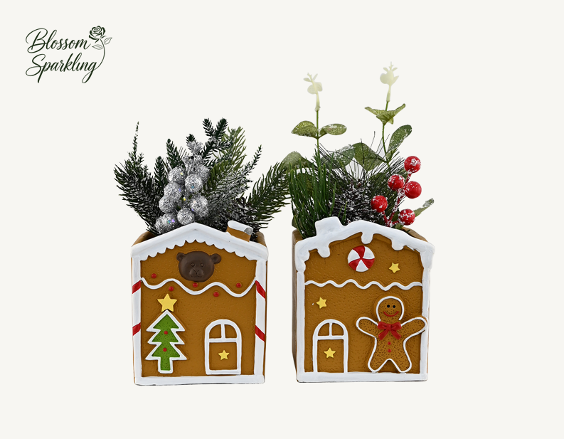 Snow-Topped Gingerbread House Potted Plant